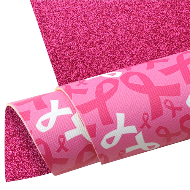Breast Cancer Awareness Glitter Double Pattern Faux Leather Sheet FeeFiFauxLeather