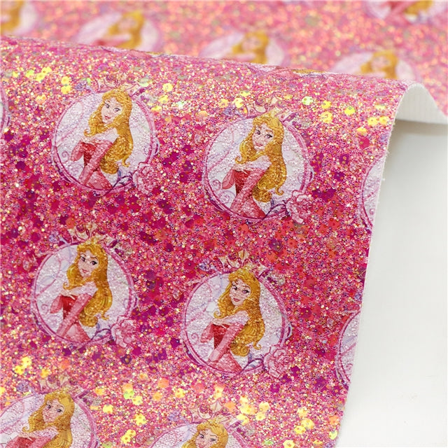 Princess Chunky Glitter Printed Faux Leather Sheet