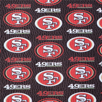 49ers Football Litchi Printed Faux Leather Sheet Litchi has a pebble like feel with bright colors