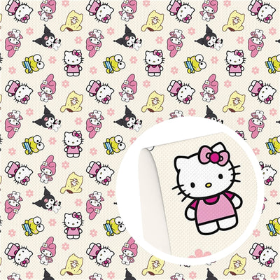 Kuromi Sanrio Hello Kitty Litchi Printed Faux Leather Sheet Litchi has a pebble like feel with bright colors