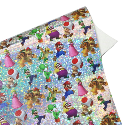 Super Mario and Friends Holographic Printed Faux Leather Print Sheet