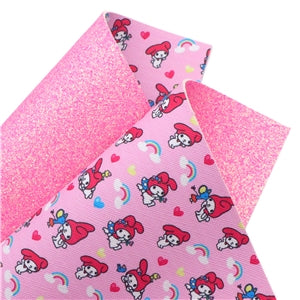 Cute Cat Glitter Double Sided Pattern Faux Leather Sheet