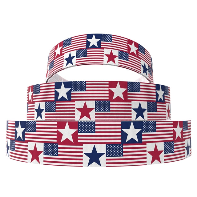 Red, White and Blue July 4th Ribbon 1 Yard Printed Grosgrain Ribbon 1 1/2 inch wide FeeFiFauxLeather