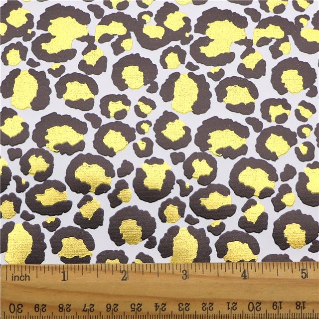 Leopard Print Gold Foil Printed Faux Leather Sheet Bright colors