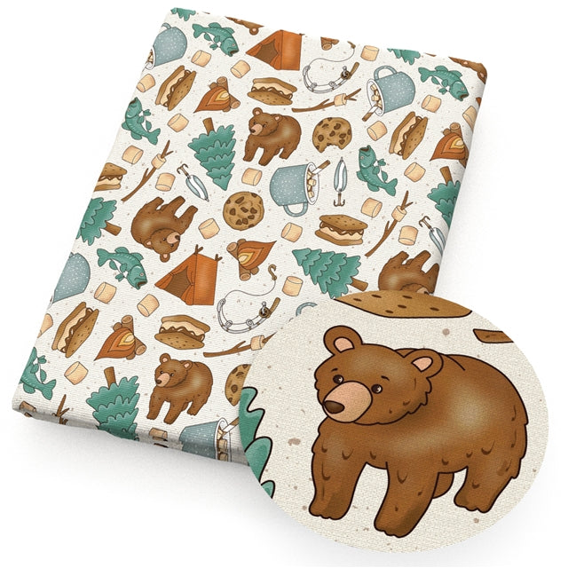Camping Bear Printed Faux Leather Sheet