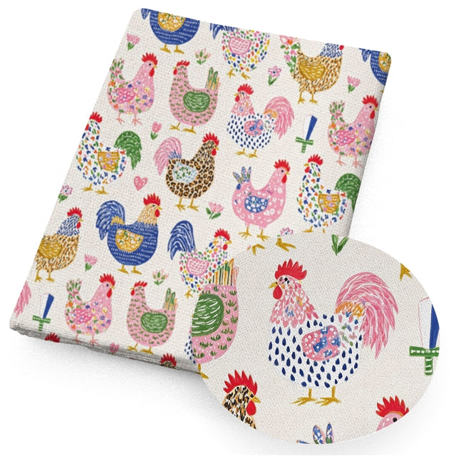 Chickens Farm Printed Faux Leather Sheet FeeFiFauxLeather