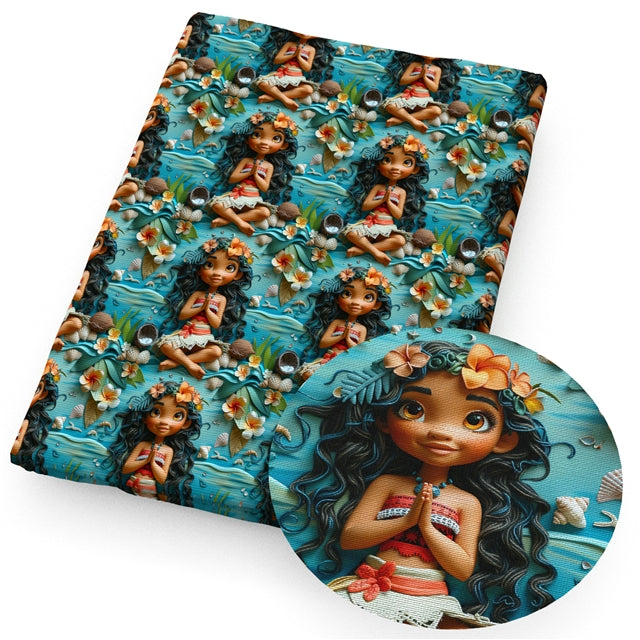 Moana Ocean Princess Printed Faux Leather Sheet Litchi has a pebble like feel with bright colors