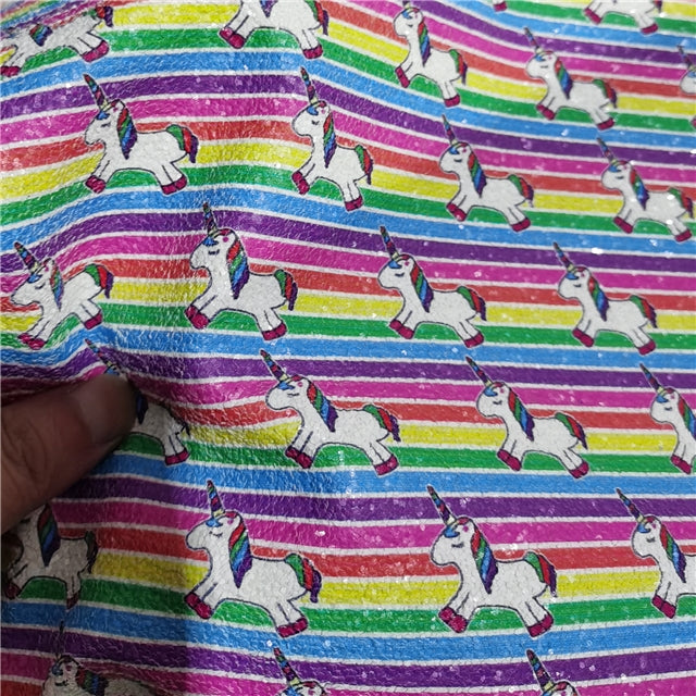 Unicorn Rainbow Glitter Printed Faux Leather Sheet