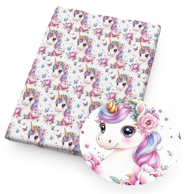 Unicorn Butterflies Floral Smooth Faux Leather Sheet