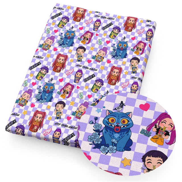 K-Pop Huntrix Fine Glitter Faux Leather Sheet – Cartoon Character Smooth Material for DIY Accessories FeeFiFauxLeather