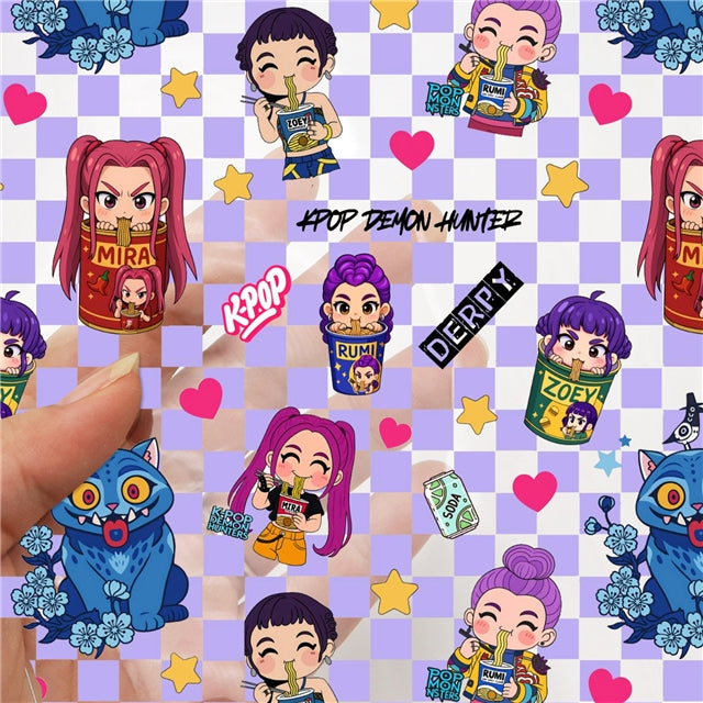 K-Pop Huntrix Fine Glitter Faux Leather Sheet – Cartoon Character Smooth Material for DIY Accessories FeeFiFauxLeather