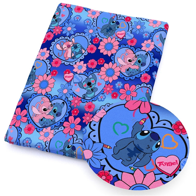 Blue Alien Valentines Printed Fabric FeeFiFauxLeather