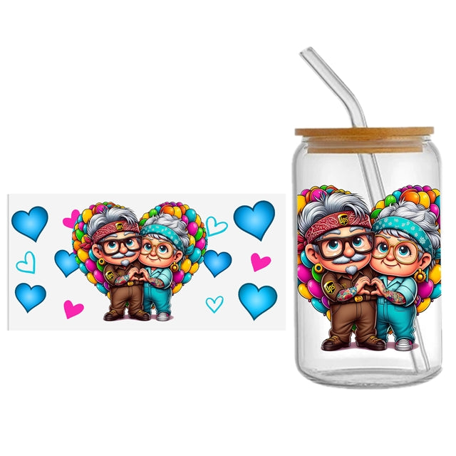 Up Movie Love Valentines UV DTF Glass Can Wrap for 16 oz Libbey Glass, Permanent and Ready to Apply, UV dtf Cup Wrap ready to ship, Glass Can Wrap