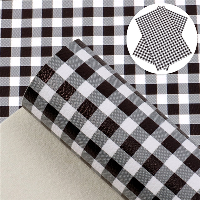 Black and White Plaid Litchi Printed Faux Leather Sheet