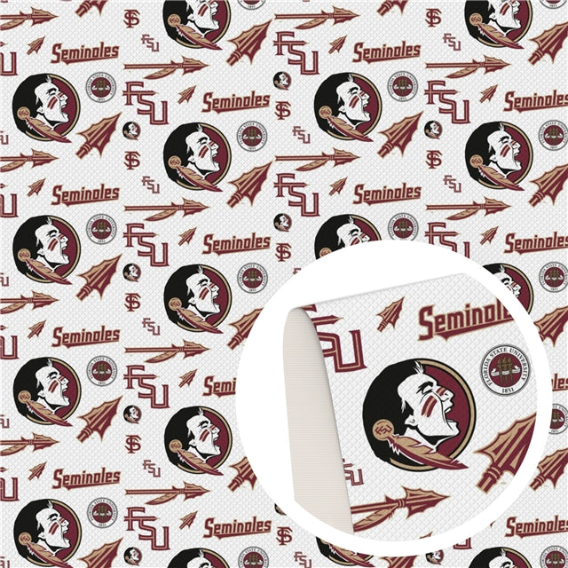 Seminoles Football Printed Faux Leather Sheet Litchi has a pebble like feel with bright colors