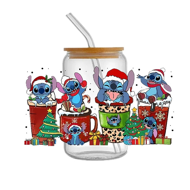 Blue Alien Valentine UV DTF Glass Can Wrap