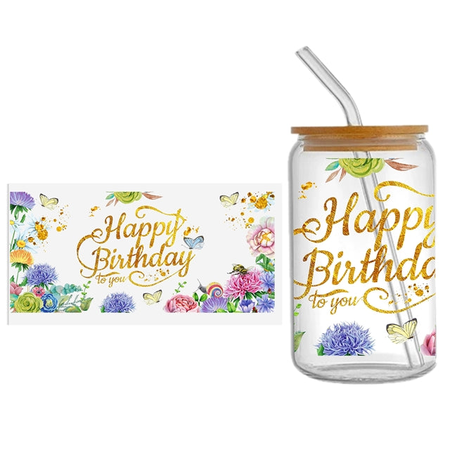 Happy Birthday UV DTF Cup Wrap – Easy Cup Wrap for Tumblers & Projects FeeFiFauxLeather