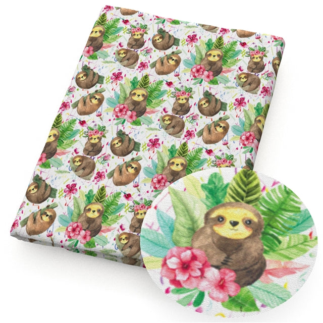 Sloths Floral Printed Fabric FeeFiFauxLeather