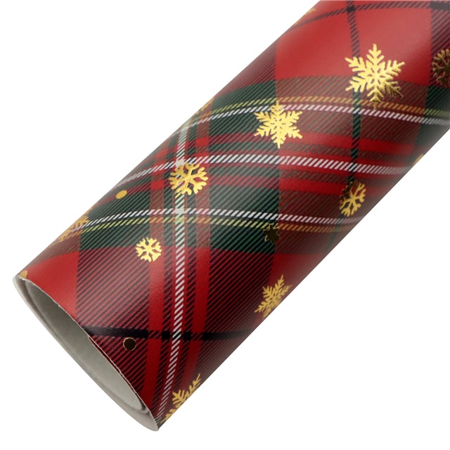Christmas Plaid Gold Foil Printed Faux Leather Sheet FeeFiFauxLeather