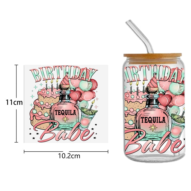 Birthday and Beach UV DTF Glass Can Wrap