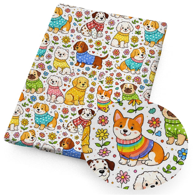Dogs Printed Faux Leather Sheet FeeFiFauxLeather