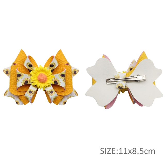 Sunflower Printed Faux Leather Pre-Cut Bow FeeFiFauxLeather