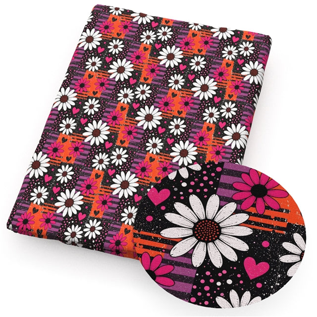 Daisies and Hearts Printed Faux Leather Sheet FeeFiFauxLeather