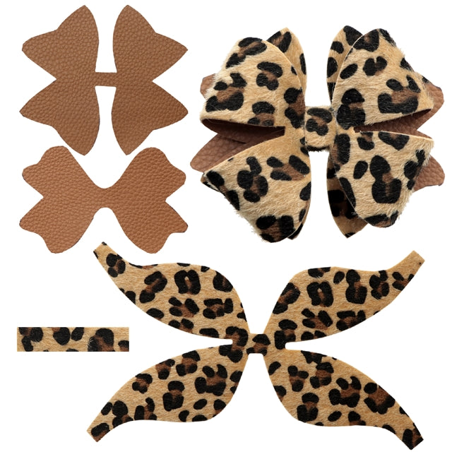 Leopard Furry Printed Faux Leather Pre-Cut Bow