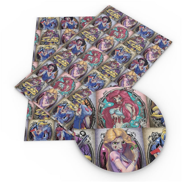 Creepy Princesses Halloween Printed Smooth Faux Leather Sheet FeeFiFauxLeather