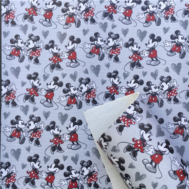 Mouse Hearts Smooth Printed Faux Leather Sheet FeeFiFauxLeather