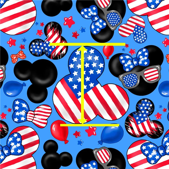 Minnie Mickey Red White and Blue July 4th Litchi Printed Faux Leather Sheet Litchi has a pebble like feel with bright colors