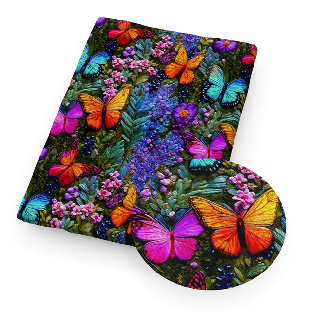 Colorful Butterflies  Litchi Printed Faux Leather Sheet Litchi has a pebble like feel with bright colors