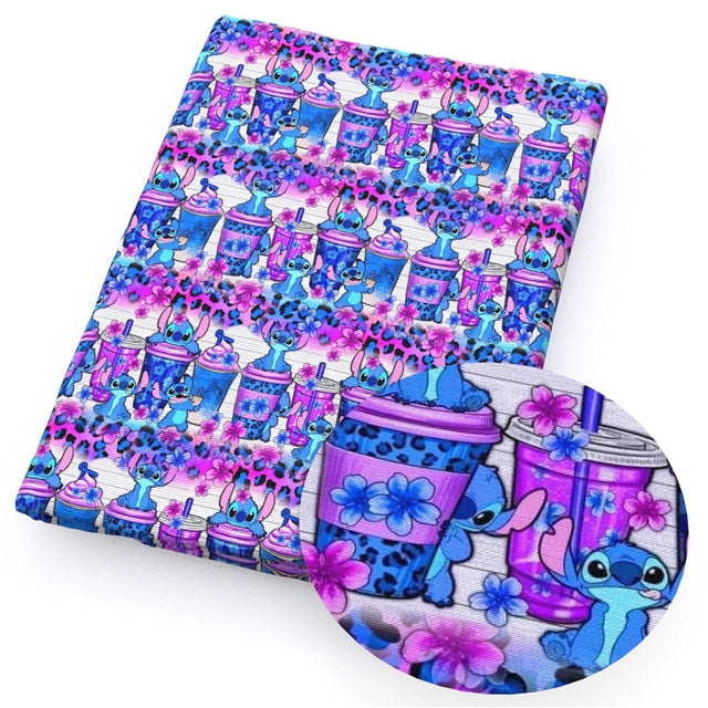 Blue Alien Printed Smooth Faux Leather Sheet FeeFiFauxLeather