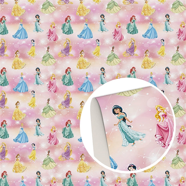 Princesses Print Smooth Faux Leather Sheet FeeFiFauxLeather