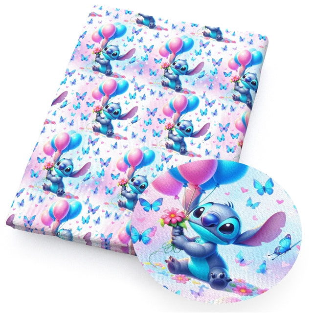 Blue Alien Printed Faux Leather Sheet FeeFiFauxLeather