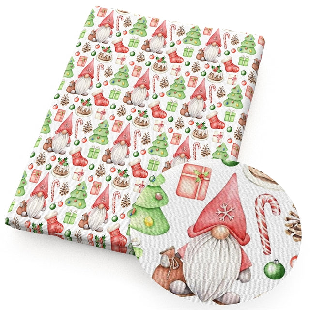 Christmas Gnomes Printed Faux Leather Sheet Litchi has a pebble like feel with bright colors