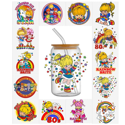 Rainbow Brite Strawberry Shortcake Several Choices UV DTF Glass Can Wrap for 16 oz Libbey Glass, Permanent and Ready to Apply, UV dtf Cup Wrap ready to ship, Glass Can Wrap