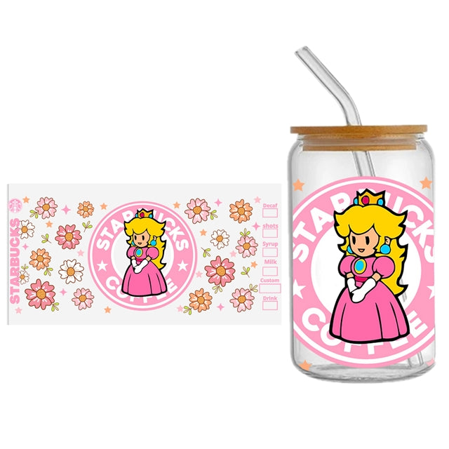 Super Mario Princess Peach UV DTF Glass Can Wrap FeeFiFauxLeather