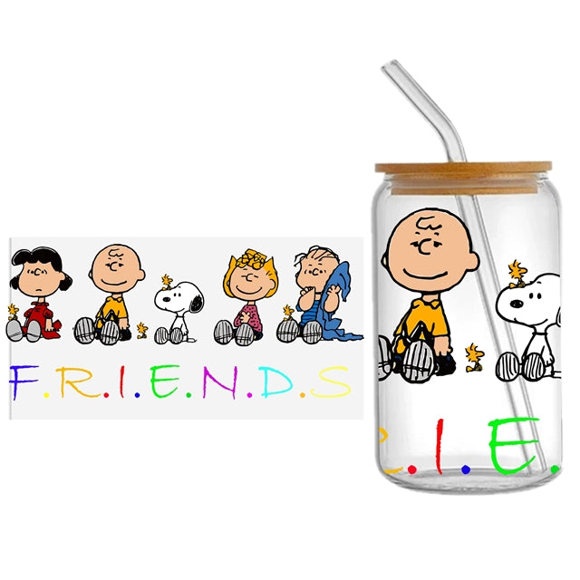 Charlie Brown Snoopy UV DTF Glass Can Wrap