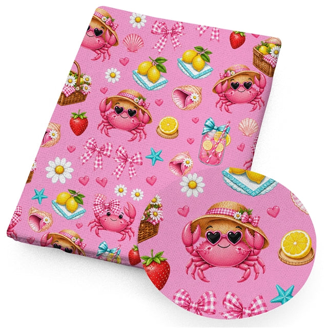 Crab Beach Printed Faux Leather Sheet FeeFiFauxLeather