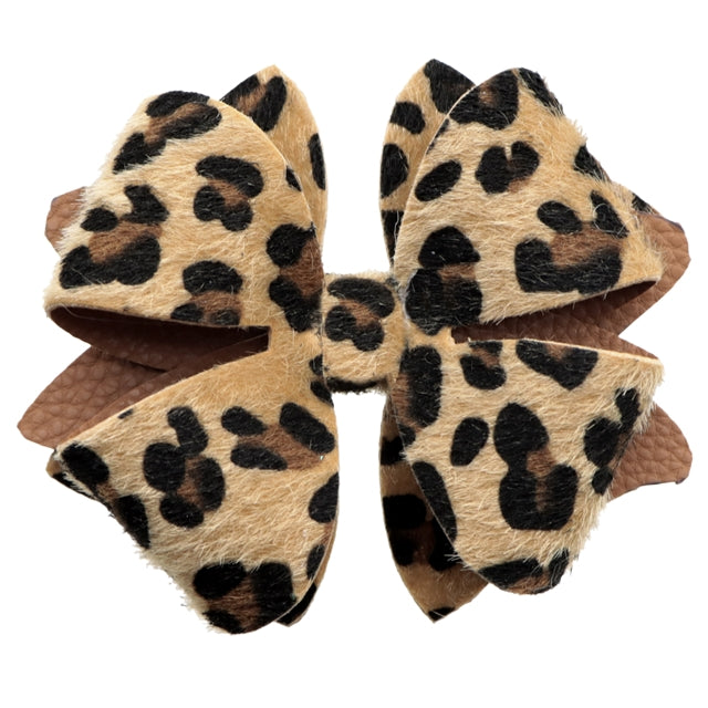 Leopard Furry Printed Faux Leather Pre-Cut Bow