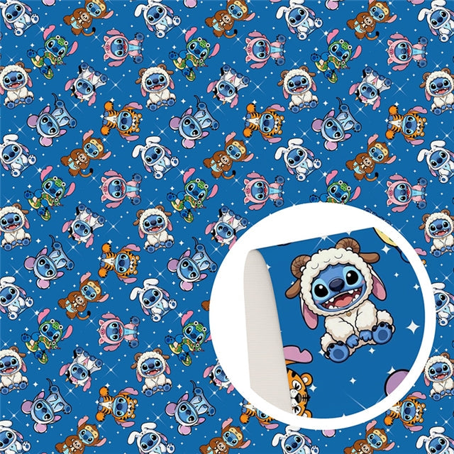 Blue Alien Print Smooth Faux Leather Sheet FeeFiFauxLeather