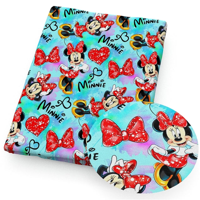 Mouse Printed Faux Leather Sheet Litchi has a pebble like feel with bright colors