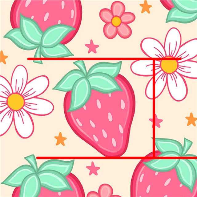 Strawberry Floral Printed Faux Leather Sheet Litchi has a pebble like feel with bright colors