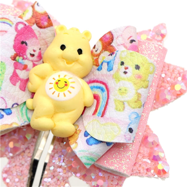 Care Bear Printed Faux Leather Pre-Cut Bow Clip Includes Centerpiece