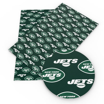 Jets Football Litchi Printed Faux Leather Sheet Litchi has a pebble like feel with bright colors
