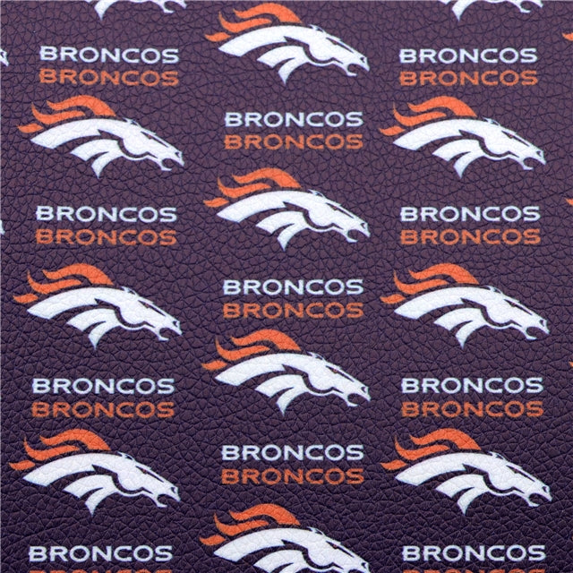 Broncos Football Printed Faux Leather Sheet Litchi has a pebble like feel with bright colors