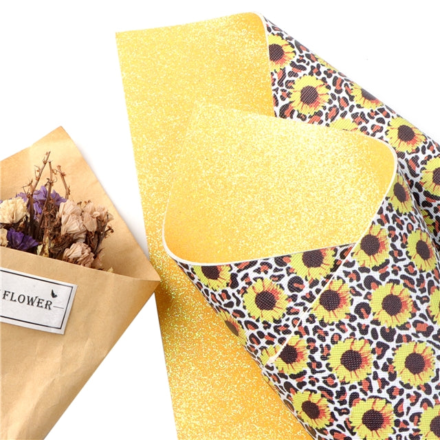 Sunflower Leopard Glitter Double Pattern Faux Leather Sheet FeeFiFauxLeather