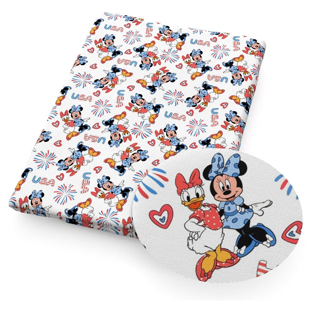 Mickey and Minnie Red White and Blue July 4th Textured Liverpool/ Bullet Fabric with a textured feel