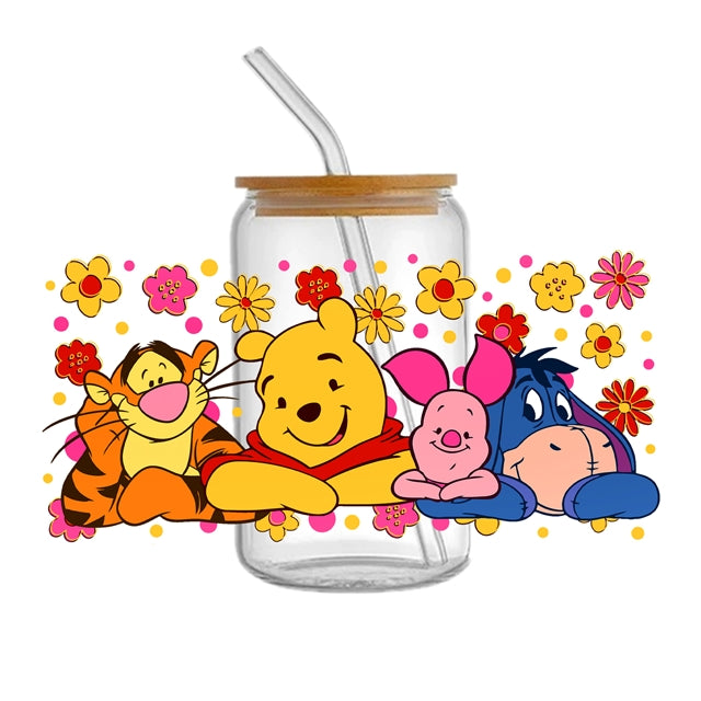 Winnie The Pooh UV DTF Glass Can Wrap for 16 oz Libbey Glass, Permanent and Ready to Apply, UV dtf Cup Wrap ready to ship, Glass Can Wrap
